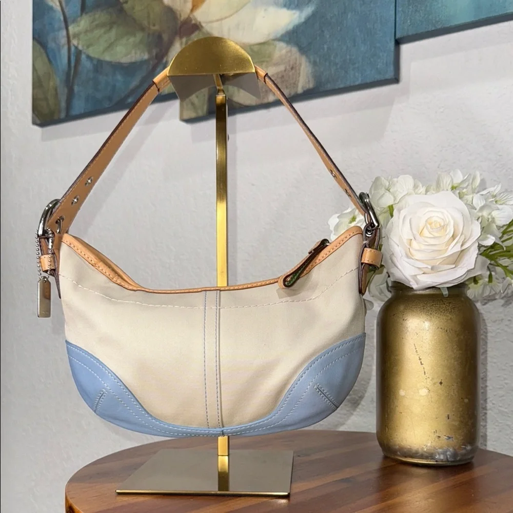 Coach RARE Y2K SoHo Blue & green Leather/Twill Hobo
Shoulder Bag L3J-4431 - Picture 2 of 13